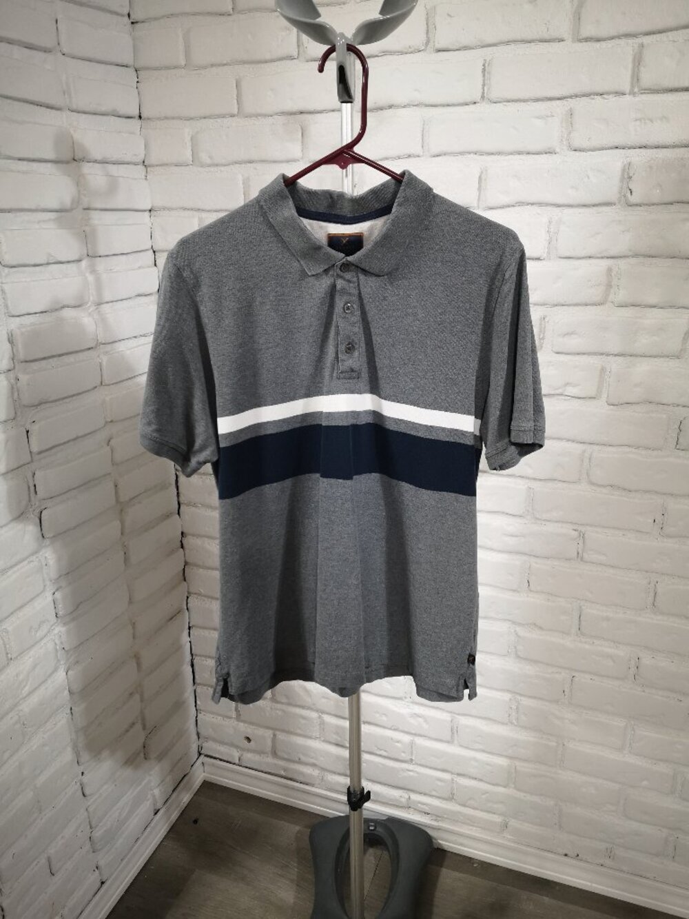 Denver Hayes Men's Size Large Grey w/ White & Navy Modern Fit Polo 50 Wash